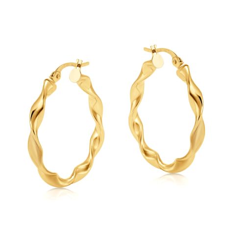 9ct Yellow Gold Twist Design Hoop Earrings - 26mm