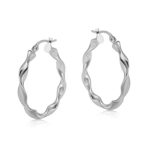 9ct White Gold Twist Design Hoop Earrings - 25mm