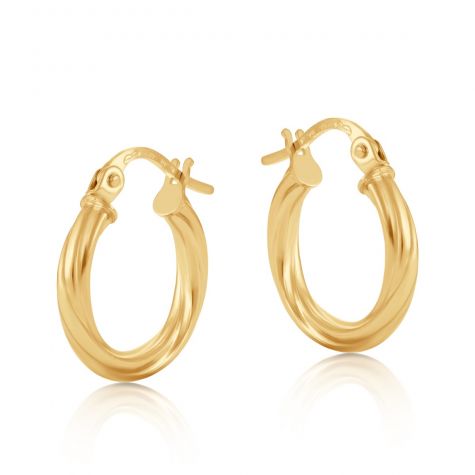 9ct Yellow Gold Twist Design Hoop Earrings - 14.5mm