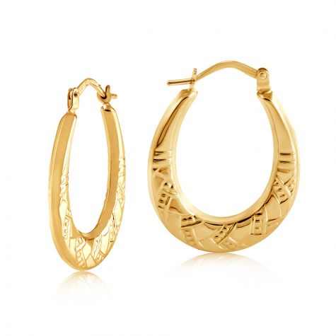 9ct Yellow Gold Fancy Oval Creole Hoop Earrings - 19mm