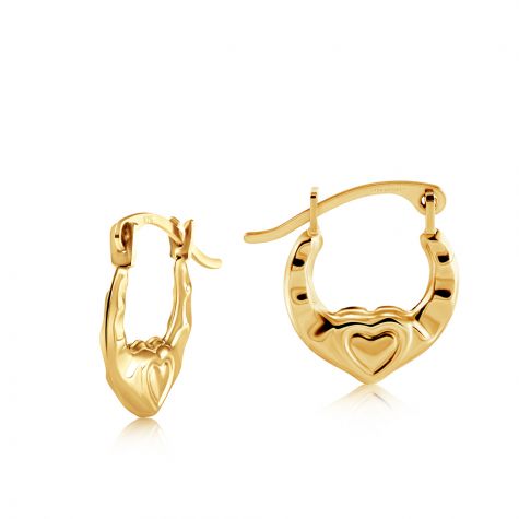 9ct Yellow Gold Cute Heart Creole Earrings - 11mm