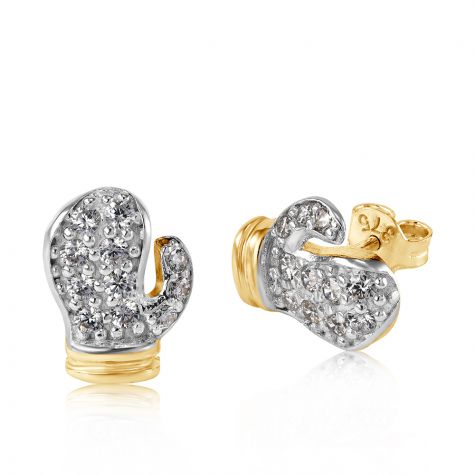 9ct Yellow Gold Cubic Zirconia Boxing Gloves Stud Earrings - 9mm
