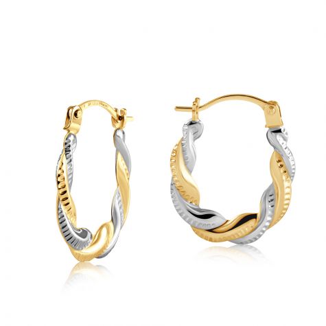 9ct Yellow & White Gold Fancy Twisted Creole Earrings - 13mm