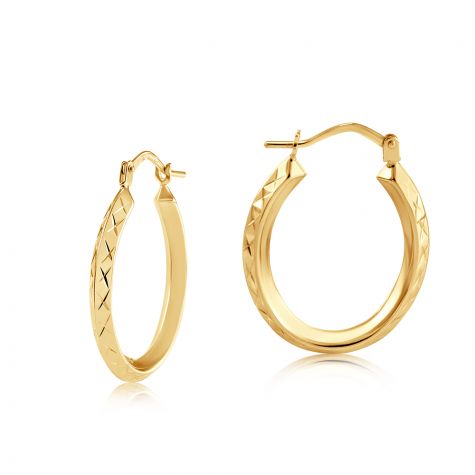 9ct Yellow Gold Oval Textured Hoop Earrings - 20mm