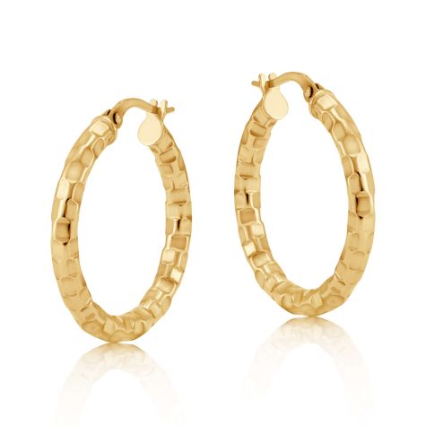9ct Yellow Gold Fancy Round Hoop Earrings - 25mm