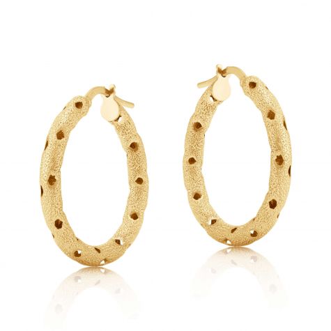 9ct Yellow Gold Frosted Round Hoop Earrings - 24mm