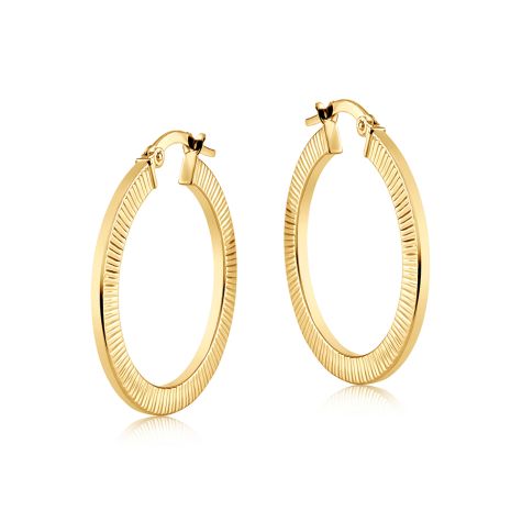 9ct Yellow Gold Textured Hoop Earrings - 28mm