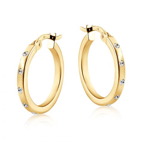 9ct Yellow Gold Channel Set CZ Round Hoop Earrings - 19mm