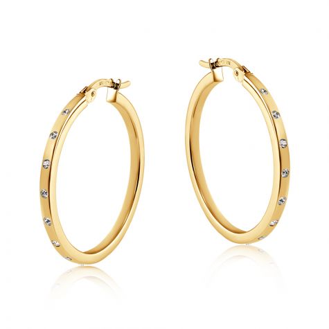 9ct Yellow Gold Channel Set CZ Round Hoop Earrings - 30mm