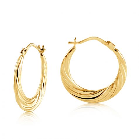 9ct Yellow Gold Fancy Textured Creole Earrings - 20mm