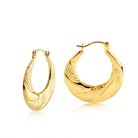 9ct Yellow Gold Patterned Creole Earrings - 20mm