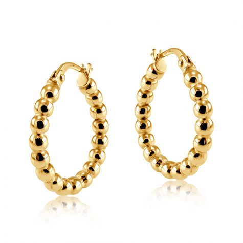 9ct Yellow Gold Beaded Hoop Earrings - 20mm