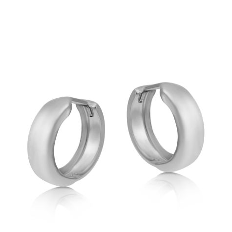 9ct White Gold Smooth Huggie Round Hoop Earrings - 16mm