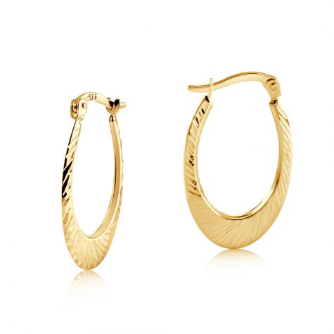 9ct Yellow Gold Oval Ribbed Hoop Earrings - 15mm