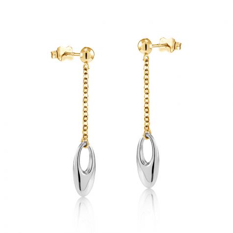 9ct White & Yellow Gold Oval Chain Drop Earrings - 6mm