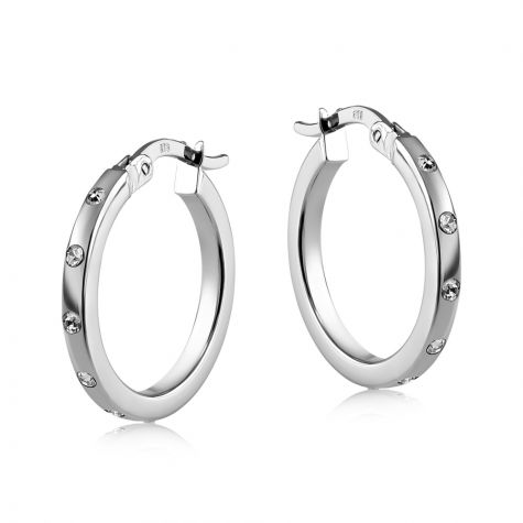 9ct White Gold Channel Set CZ Round Hoop Earrings - 19mm