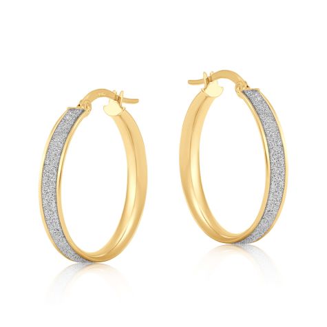 9ct Yellow Gold Moondust Hoop Earrings - 18mm