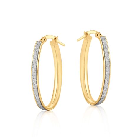9ct Yellow Gold Moondust Oval Hoop Earrings - 14mm