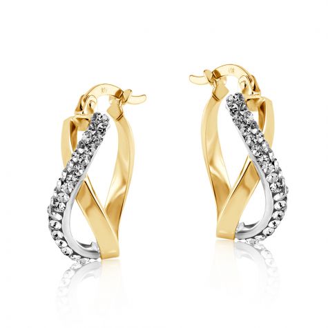 9ct Yellow & White Gold Oval Crystal Kiss Hoop Earrings - 6mm