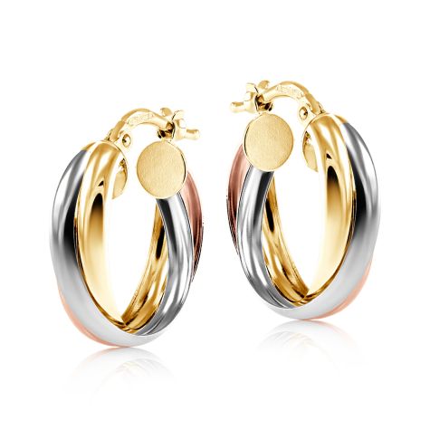 9ct Gold Three Colour Russian Wedding Hoop Earrings -18mm