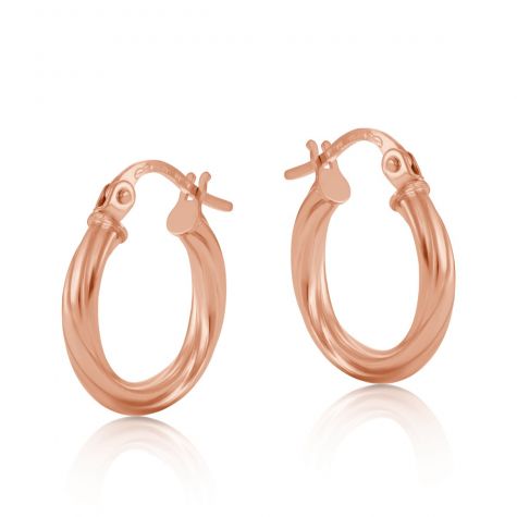 9ct Rose Gold Twist Design Hoop Earrings - 15mm