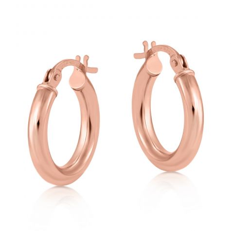 9ct Rose Gold Round Tube Design Hoop Earrings - 15mm