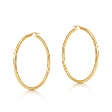 9ct Yellow Gold Smooth Round Tube Hoop Earrings - 55mm