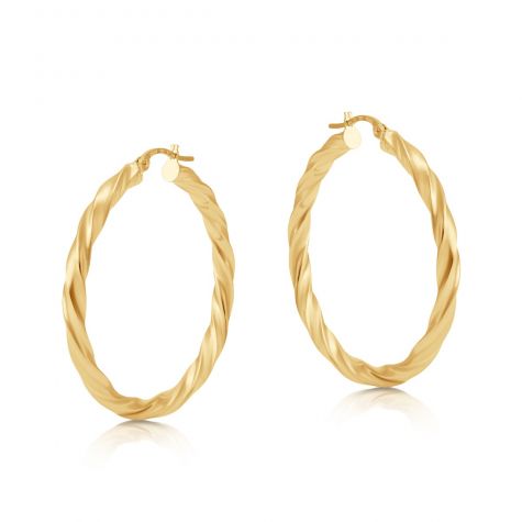 9ct Yellow Gold Round Twist Design Hoop Earrings - 35.5mm