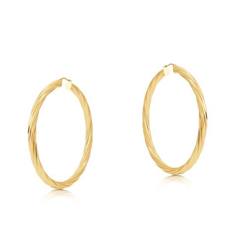 9ct Yellow Gold Round Twist Design Hoop Earrings - 70mm