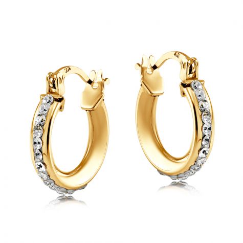 9ct Yellow Gold Round Crystal Hoop Earrings - 13mm