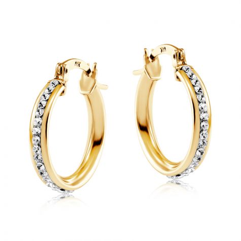 9ct Yellow Gold Round Crystal Hoop Earrings - 19mm