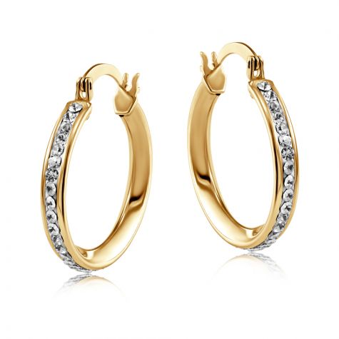 9ct Yellow Gold Round Crystal Hoop Earrings - 22mm