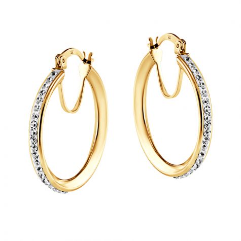 9ct Yellow Gold Round Crystal Hoop Earrings - 28mm