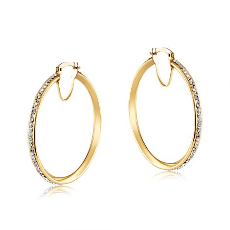 9ct Yellow Gold Round Crystal Hoop Earrings - 39mm