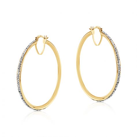 9ct Yellow Gold Large Round Crystal Hoop Earrings - 48mm