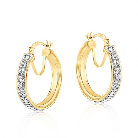 9ct Yellow Gold Round Two Row Crystal Hoop Earrings - 24mm