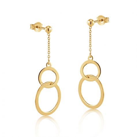 9ct Yellow Gold Open Circle Chain Drop Earrings - 15mm