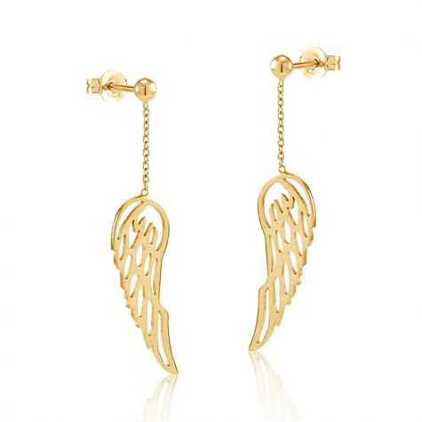 9ct Yellow Gold Angel Wing Chain Drop Earrings - 8mm