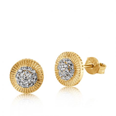 9ct Yellow Gold Round Cubic Zirconia Ribbed Stud Earrings - 8mm
