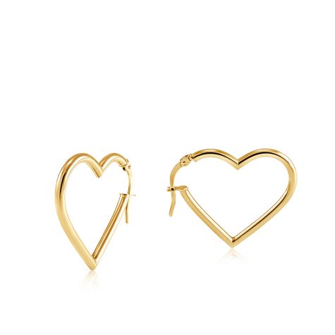 9ct Yellow Gold Heart Shaped Tube Hoop Earrings - 23mm