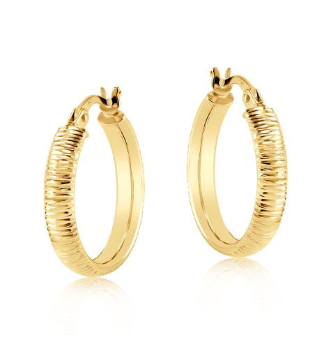 9ct Yellow Gold Rib Textured Hoop Earrings - 19mm