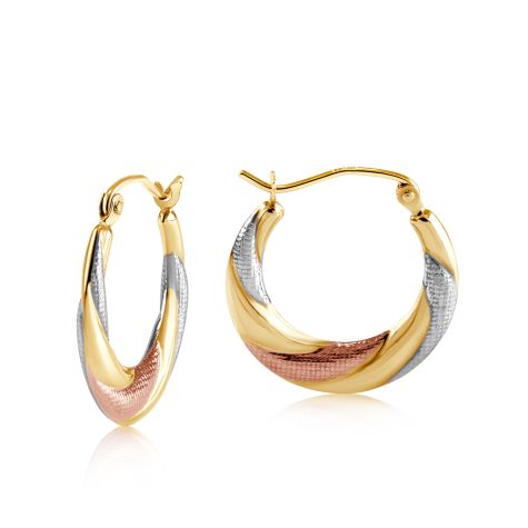 9ct Tri- coloured Gold Creole Hoop Earrings - 19mm