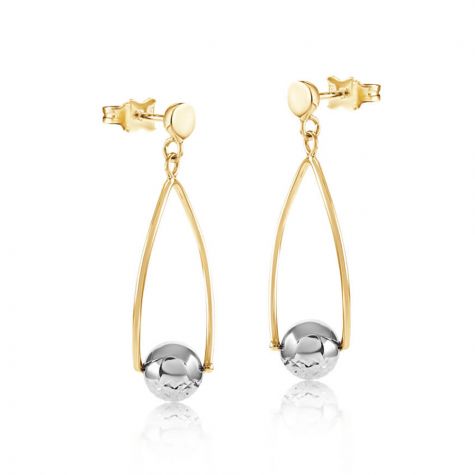 9ct Yellow Gold Thin Wire Drop with White Gold Ball Earrings - 13mm