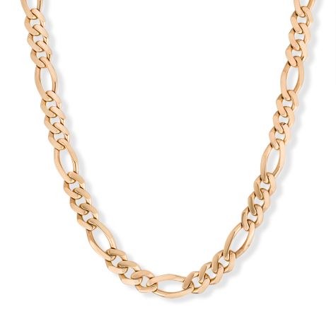 9ct Yellow Gold Solid Figaro Chain- British Made - 7.5mm Wide, Lengths 22"-30" (Size 1)