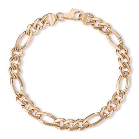 9ct Yellow Gold Solid Figaro Bracelet - British Made - 7.5mm Wide - 7" Long - Ladies(Size 1)