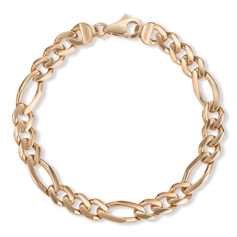9ct Yellow Gold Solid Figaro Bracelet - British Made - 8.5mm Wide - 8.5" Long - Gents (Size 2)