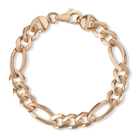 9ct Yellow Gold Solid Figaro Bracelet - 11mm Wide - 8.75" Long - Gents (Size 3)