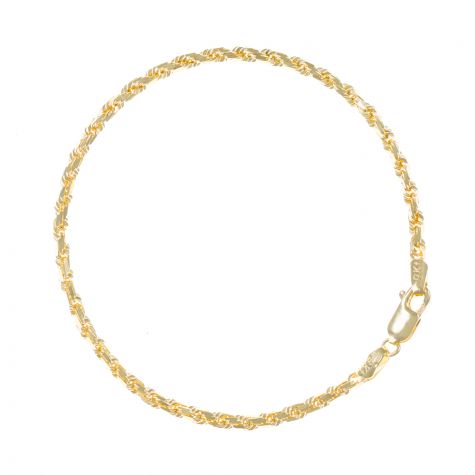 SOLID 9ct Yellow Gold Diamond Cut Rope Bracelet-3mm - 8.25" Gents