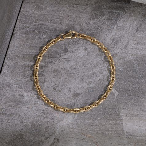 9ct Yellow Gold Ornate Patterned Anchor Bracelet - 5mm - 9" - Gents