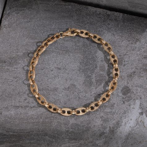 9ct Yellow Gold Ornate Patterned  Anchor Belcher Link Bracelet - 6.5mm - 8.75" - Gents